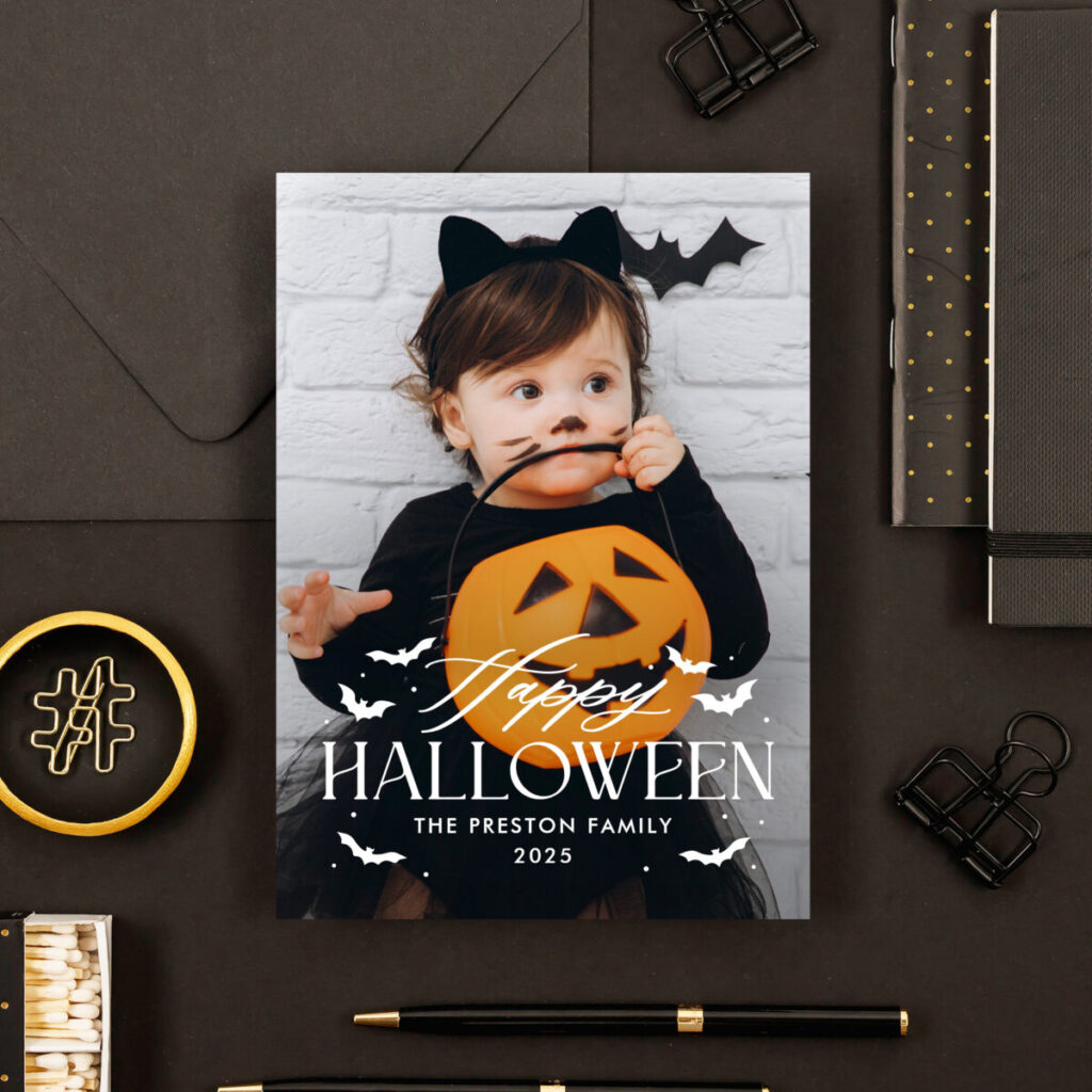 Batty Overlay Modern Halloween Photo Card