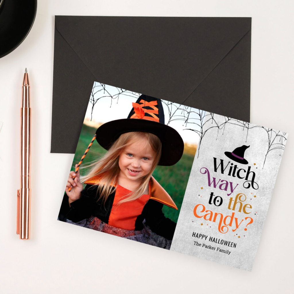 Witch Way To The Candy Funny Halloween Photo Card