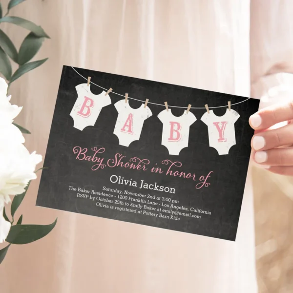 Clothing Garland Baby Shower Invitation Pink