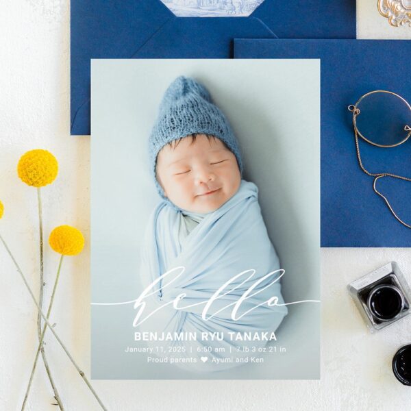 Delicate Hello Modern Birth Announcement