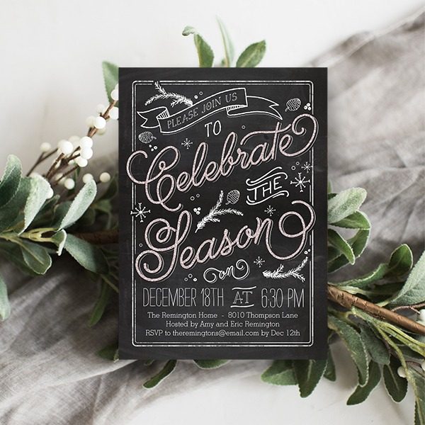 Christmas Party - Delicately Chalked Rustic Holiday Party Invitation
