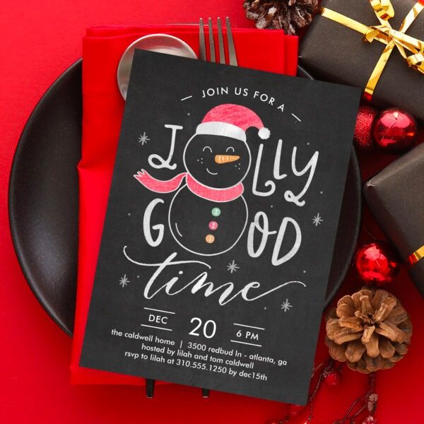 Christmas Party - Jolly Snowman Christmas Party Invitations