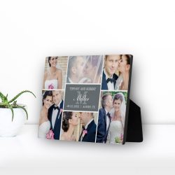Monogram Collage Personalized Wedding Keepsake Gift Photo Plaque with Easel